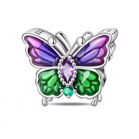 Charm papillon pierre violette verte argent pour bracelet