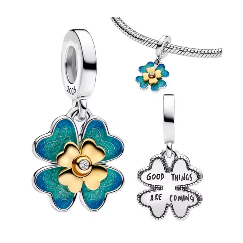 Charm trefle chance avenir vert argent or pour bracelet