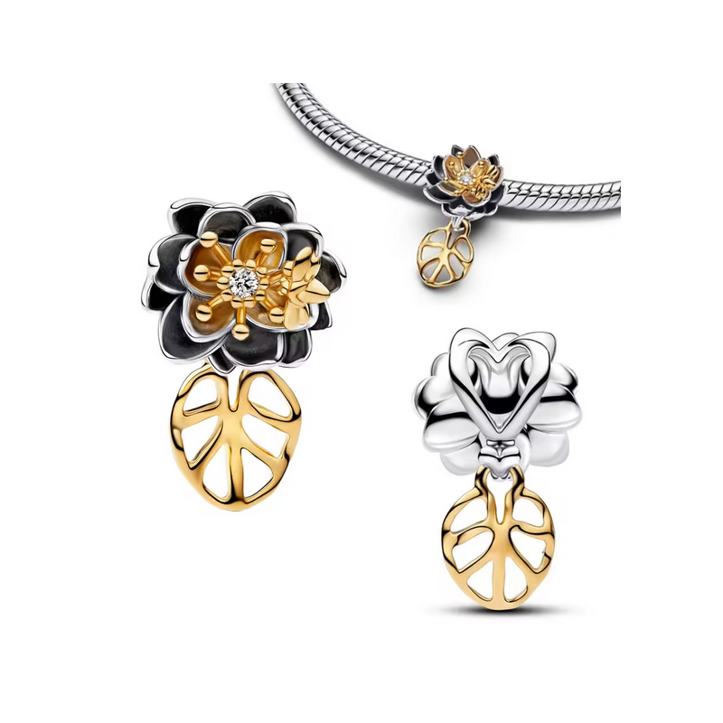 Charm fleur Hibiscus noir argent or pour bracelet