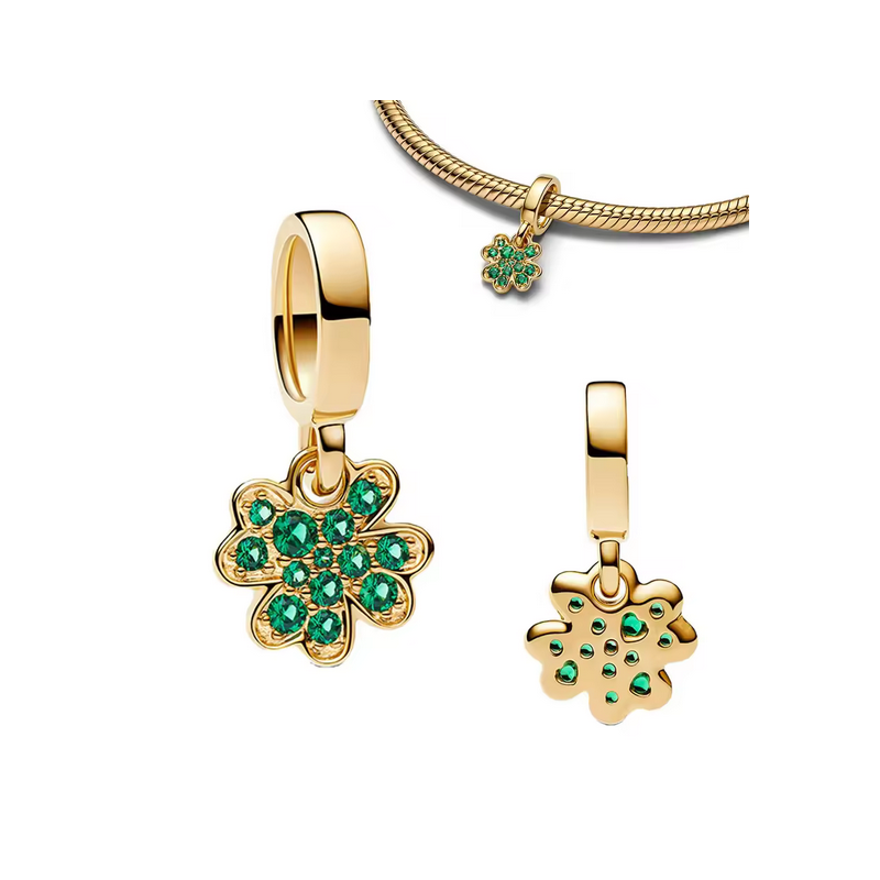 Charm trefle chance vert or pour bracelet