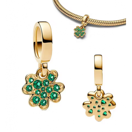 Charm trefle chance vert or pour bracelet