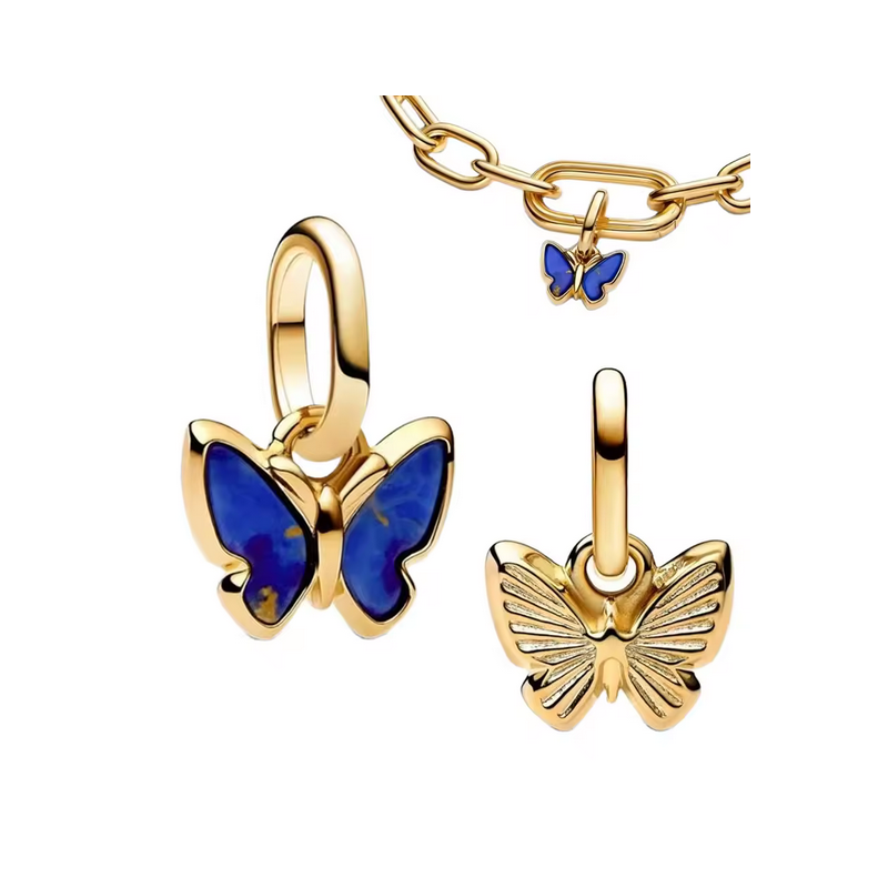 Charm papillon bleu simple or pour bracelet