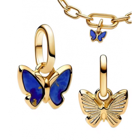 Charm papillon bleu simple or pour bracelet