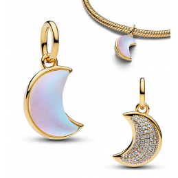Charm lune or pierre effet nacré pour bracelet