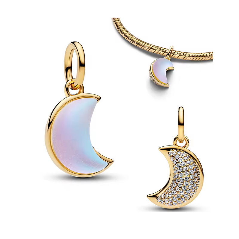 Charm lune or pierre effet nacré pour bracelet