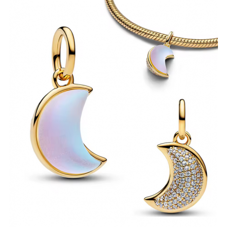 Charm lune or pierre effet nacré pour bracelet