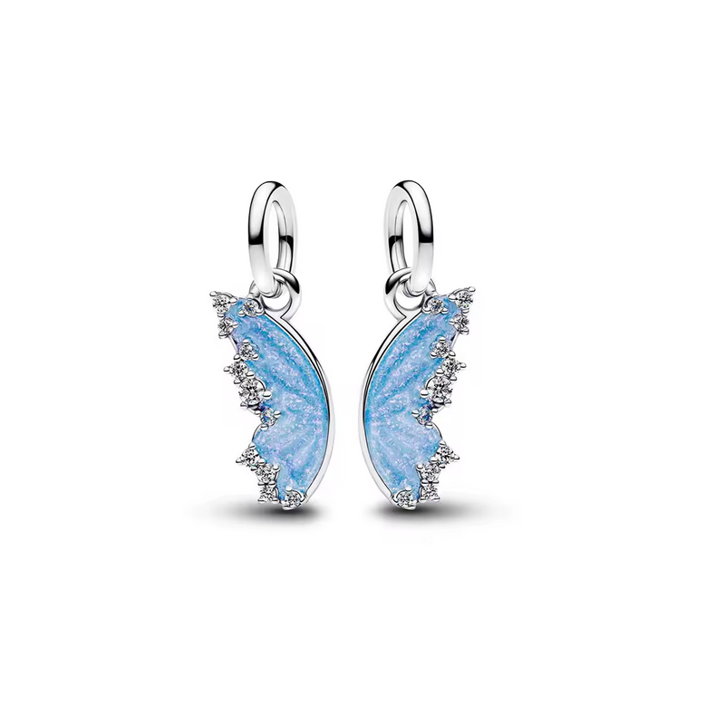 Lot de 2 Charms papillon aile bleu bridgerton argent pour bracelet