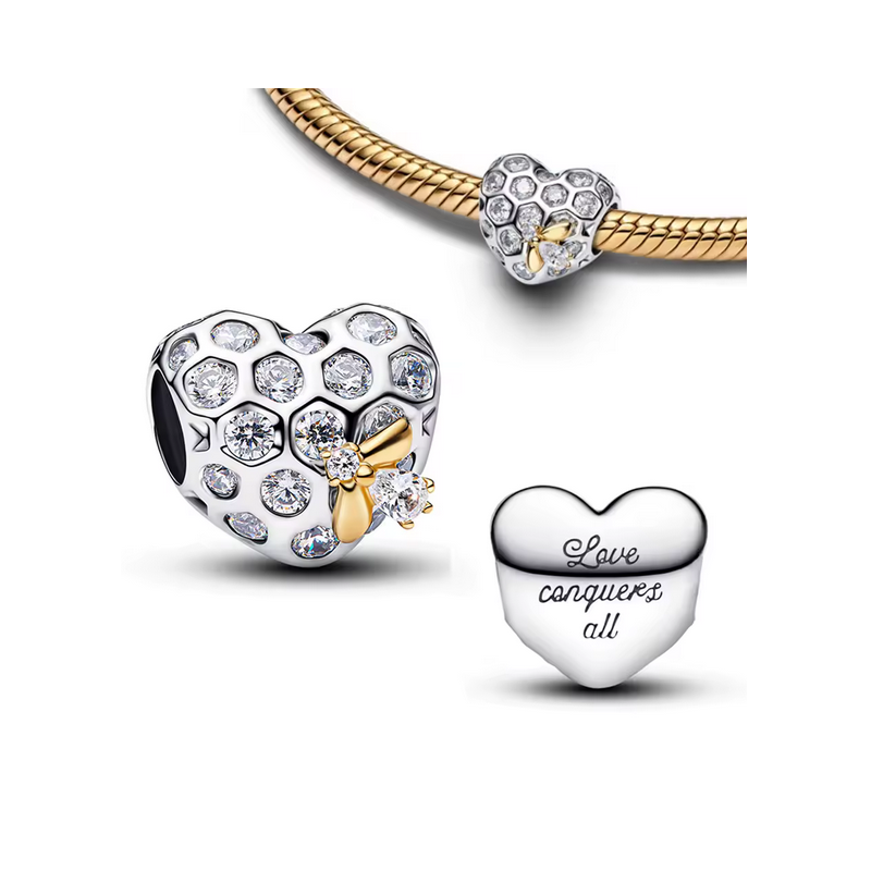 Charm Coeur nid d'abeille bridgerton or argent pour bracelet
