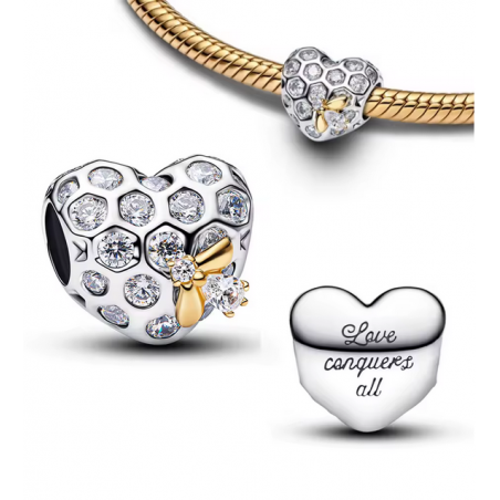 Charm Coeur nid d'abeille bridgerton or argent pour bracelet