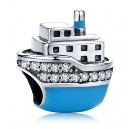 Charm bateau bleu strass blanc argent pour bracelet