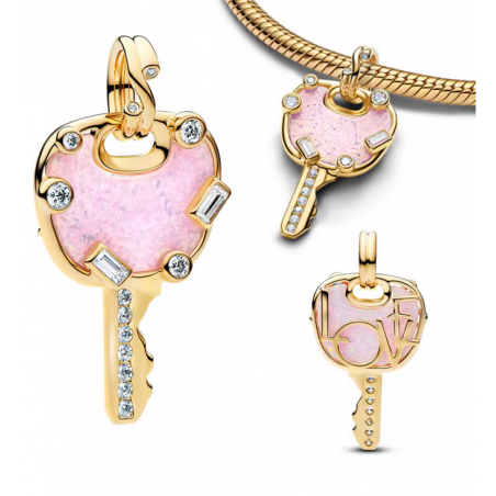 Charm clé coeur chateau amour rose bridgerton or pour bracelet