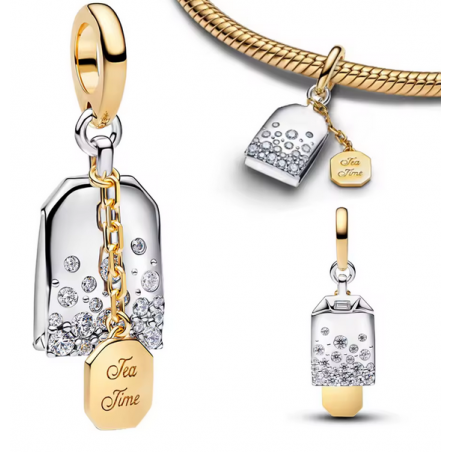 Charm sachet de thé strass bridgerton or argent pour bracelet