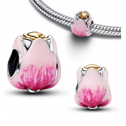 Charm fleur tulipe rose bridgerton coeur or argent pour bracelet
