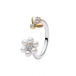 Bague abeille or perle strass bridgerton argent