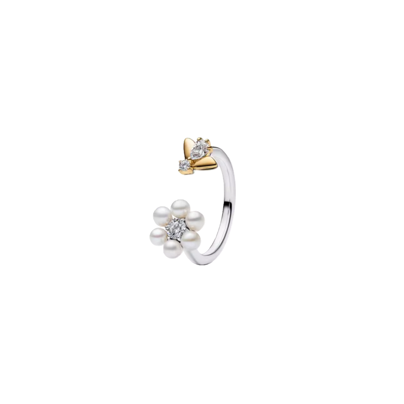 Bague abeille or perle strass bridgerton argent