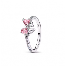 Bague noeud coeur strass rose bridgerton argent