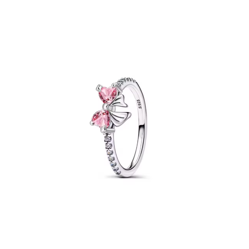 Bague noeud coeur strass rose bridgerton argent