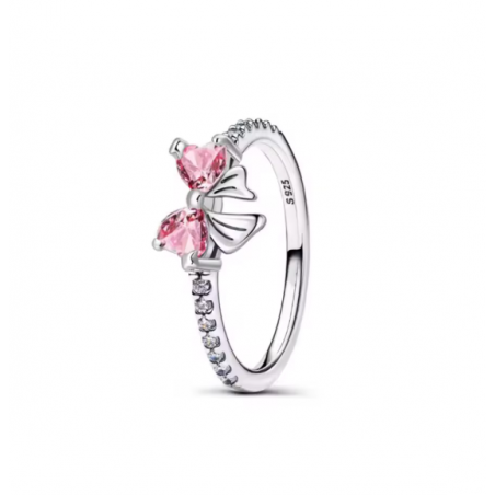 Bague noeud coeur strass rose bridgerton argent