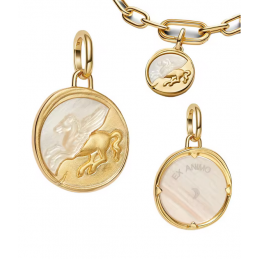 Charm rond lion pégase blanc talisman or pour bracelet