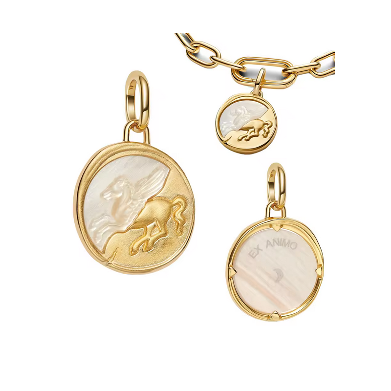 Charm rond lion pégase blanc talisman or pour bracelet