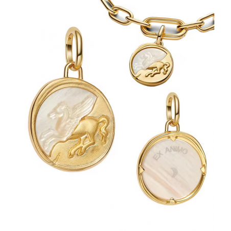 Charm rond lion pégase blanc talisman or pour bracelet