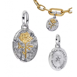 Charm rond rose talisman or argent pour bracelet