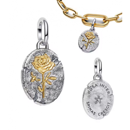 Charm rond rose talisman or argent pour bracelet