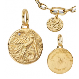 Charm rond oiseau hirondelle talisman or pour bracelet