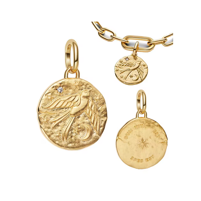 Charm rond oiseau hirondelle talisman or pour bracelet