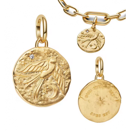 Charm rond oiseau hirondelle talisman or pour bracelet