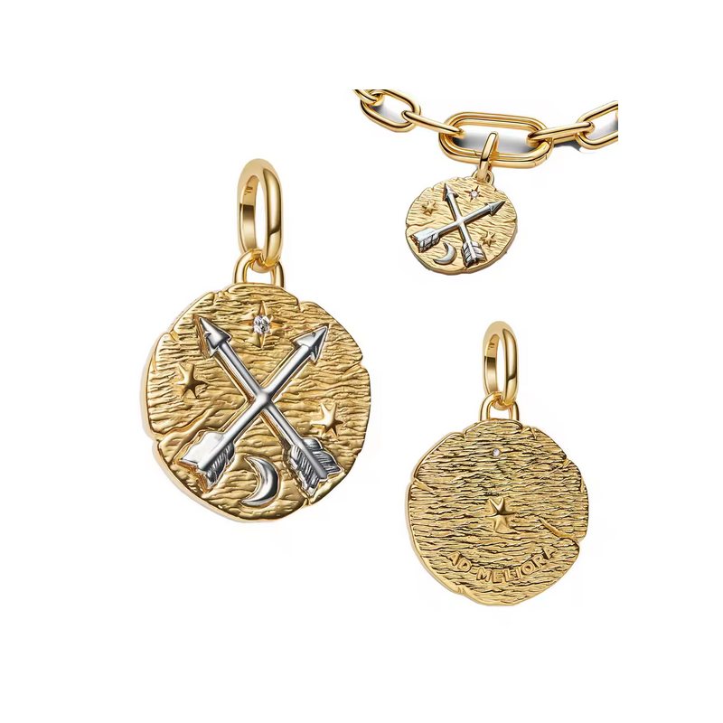 Charm rond flèche argent talisman or pour bracelet