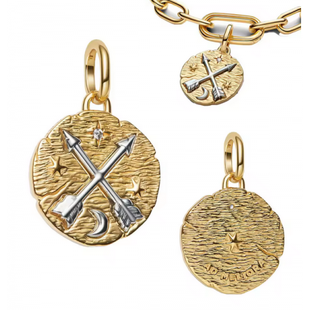 Charm rond flèche argent talisman or pour bracelet