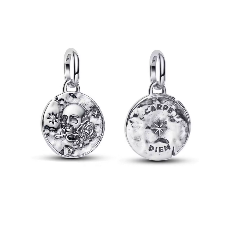 Charm rond tête de mort talisman argent pour bracelet