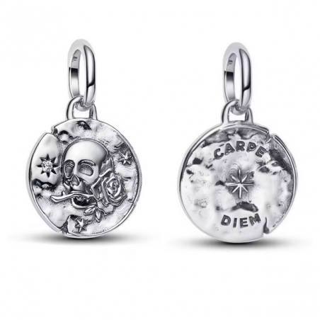 Charm rond tête de mort talisman argent pour bracelet