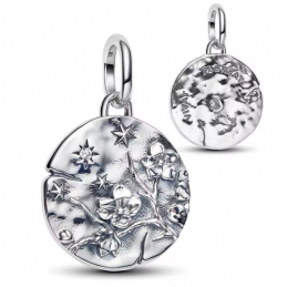 Charm rond fleur de cerisier talisman argent pour bracelet