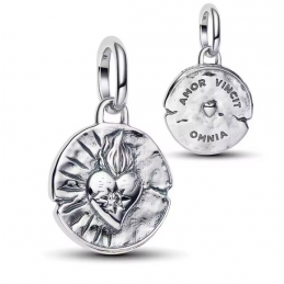 Charm rond coeur flamme talisman argent pour bracelet
