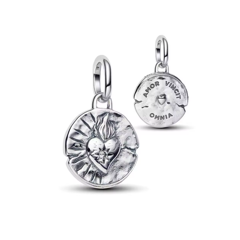 Charm rond coeur flamme talisman argent pour bracelet