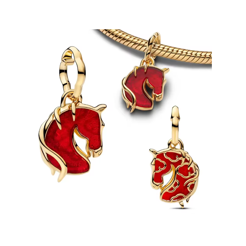 Charm cheval or pierre rouge bridgerton pour bracelet