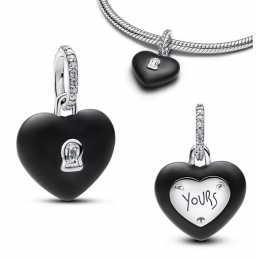 Charm coeur noir mat serrure bridgerton argent pour bracelet