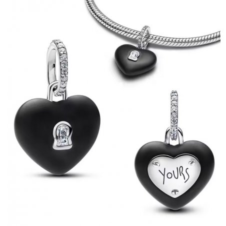 Charm coeur noir mat serrure bridgerton argent pour bracelet