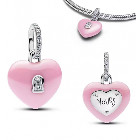 Charm coeur rose mat serrure bridgerton argent pour bracelet