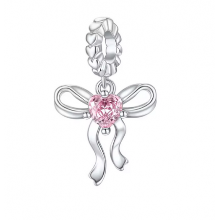 Charm neoud élégant pierre rose bridgerton argent pour bracelet