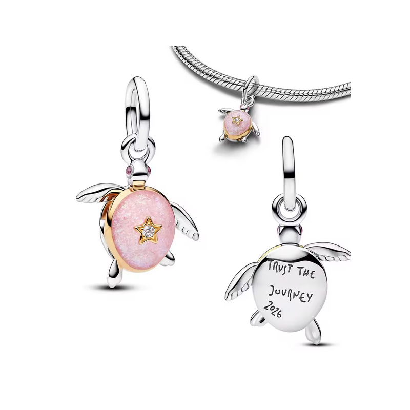 Charm tortue pierre rose or voyage argent pour bracelet