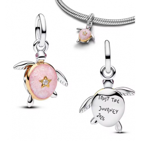 Charm tortue pierre rose or voyage argent pour bracelet