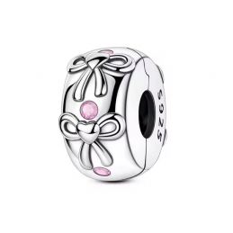 Charm séparateur clip noeud strass rose argent pour bracelet