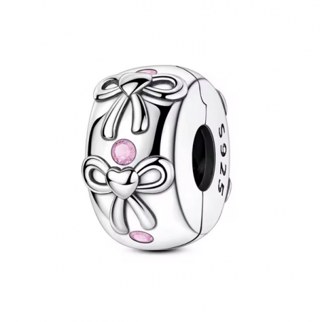 Charm séparateur clip noeud strass rose argent pour bracelet