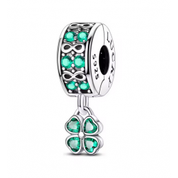 Charm séparateur clip infini trèfle strass vert argent pour bracelet