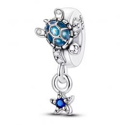 Charm séparateur bloqueur tortue étoile de mer strass bleu pour bracelet