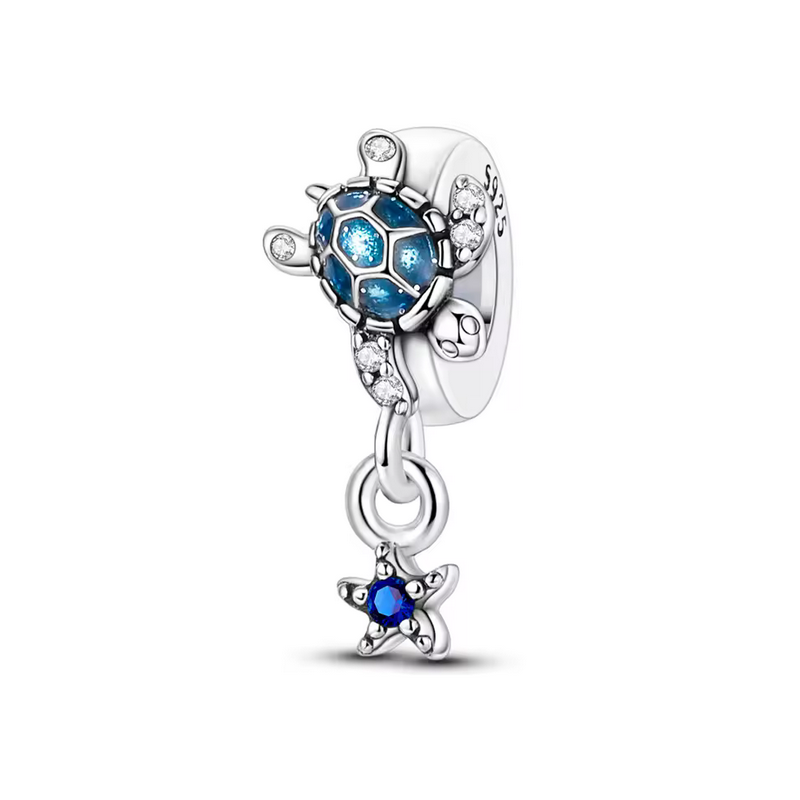 Charm séparateur bloqueur tortue étoile de mer strass bleu pour bracelet