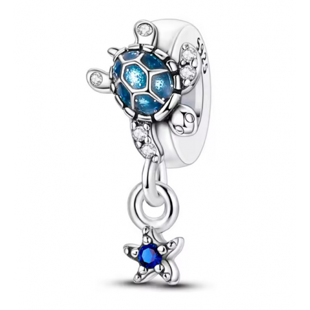 Charm séparateur bloqueur tortue étoile de mer strass bleu pour bracelet